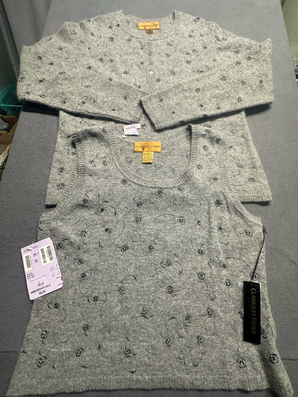 Classiques Entier Light Gray Beaded Sweater & Tank Set